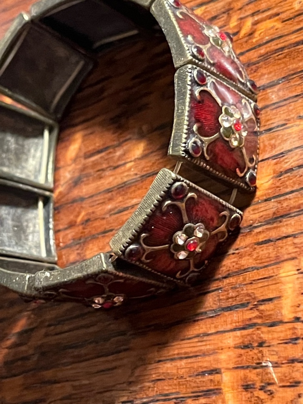 Red Enamel Floral Stretch Bracelet